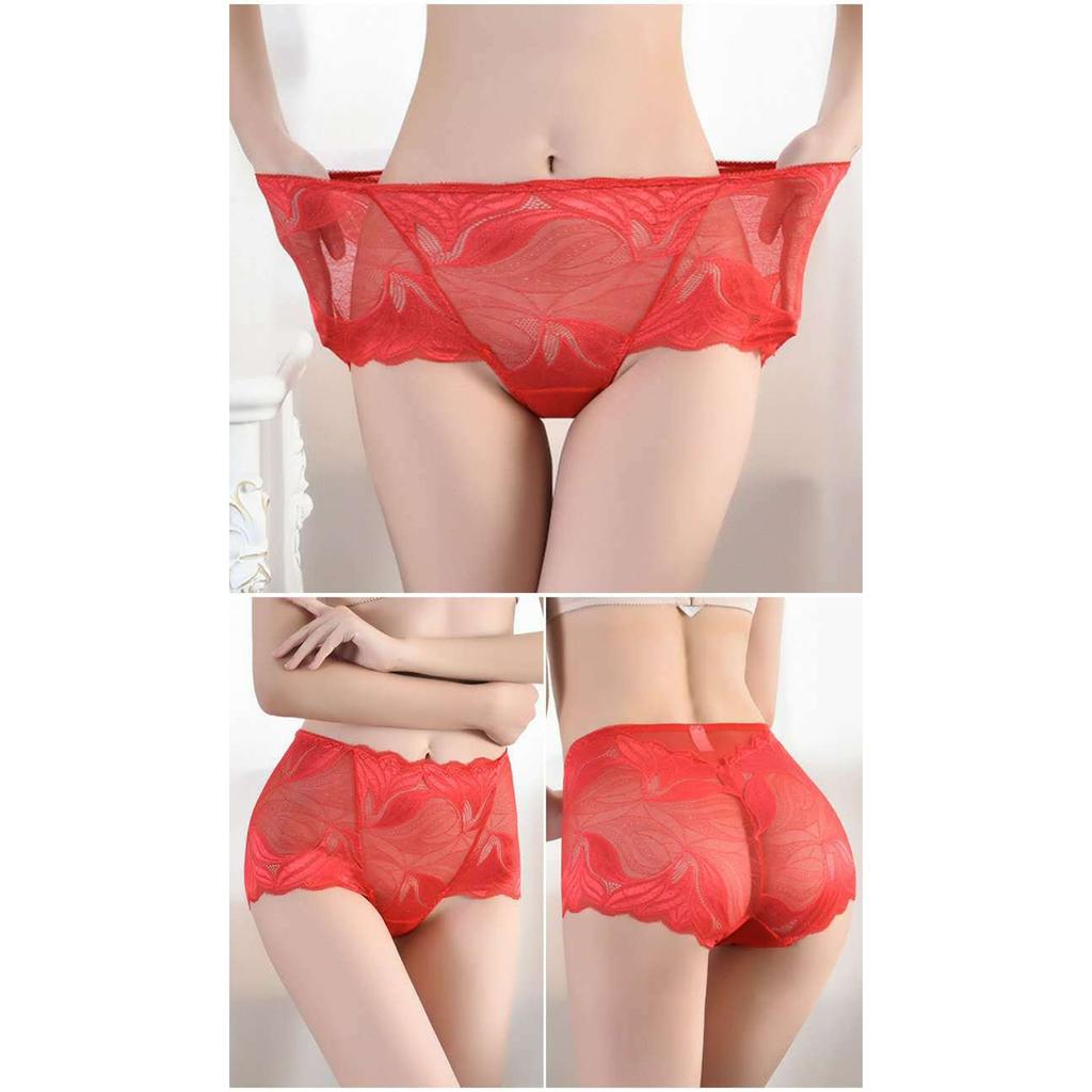 High Waist Lace Panties for Women with Ruffle Edge Floral Pattern Seamless Design Breathable Soft Fabric Comfortable Fit