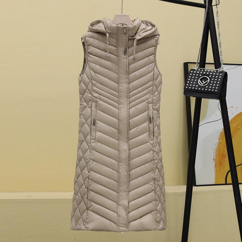 Autumn and Winter New Down Cotton Vest Women's Medium and Long Glossy Leave-in Vest Large Size Vest Jacket