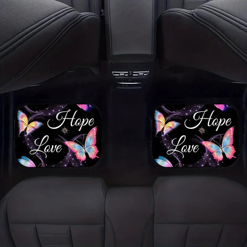 4pcs Universal Fit Butterfly Car Floor Mats Set, Polyester Non-Slip Front Rear Vehicle Floor Protectors, Inspirational Interior