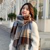 Checkered Printed Thick Women'S Shawl Paired With Tassel Shawl Casual Scarf