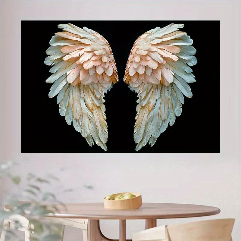 2D angel wing theme background cloth, golden feather details, black background photography decoration, wall decoration