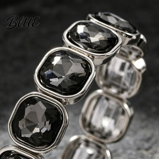 Versatile Style Bracelet Women Elastic Beaded Square-Cut Rhinestone Design Shiny