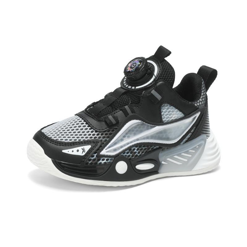 

Children s sports shoes 2025 summer new mesh breathable non-slip rotating button popular running shoes male and female students 40 yards inner length 25.6cm