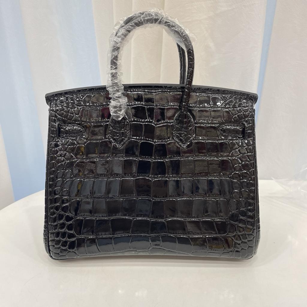 New Top-grain Cowhide Crocodile Pattern Women's Full Pair Version Shoulder Strap Version Handbag Lock Solid Color Women's Bag