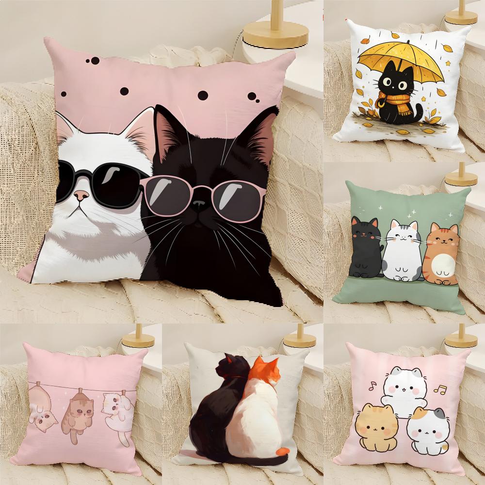 Cute Cartoon Plush Cat 4 Pillow Case Linen Cushion Covers For Decorative Sofa Home Pillows Case Car Chair Pillows Cases
