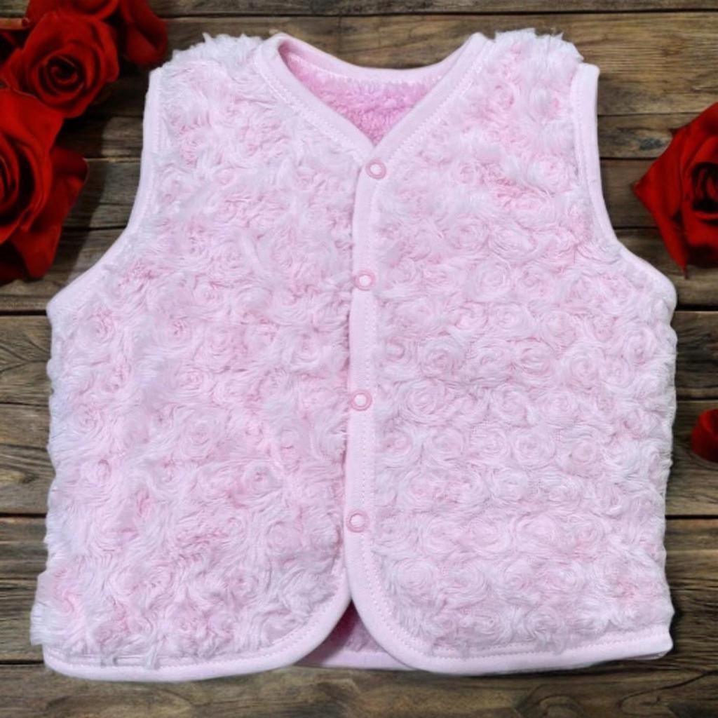 Girls' Vest 92 Warm 62 Fur Sleeveless 3D Roses Pink