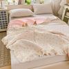 Korean Style All-Cotton Quilted Lace Bedspread Set: Fresh Double Tatami Cover with Thick Bed Sheet.