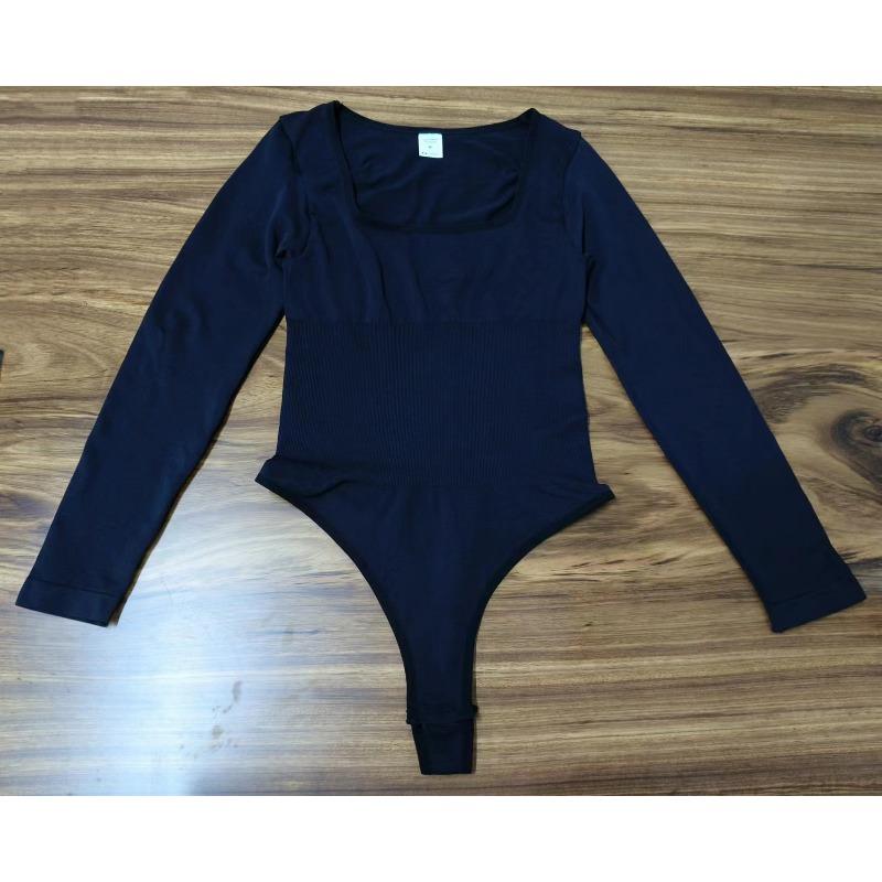 Nahtloser Square Neck Langarm Tummy Control Po-Lifting Taillenraffender Bodysuit Formwäsche