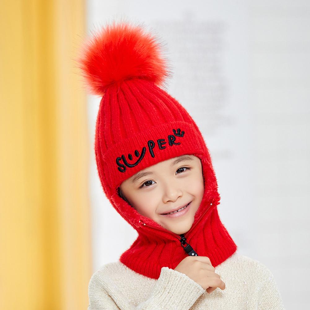 Women Kids Girls Warm Pullover Knitting Neckerchief Hat with Zipper for Riding