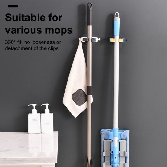 Wall Mounted Mop Organizer Broom Holder Strong Load-bearing Non-Slip Design Waterproof Mop Storage Rack Broom Hanger Hook