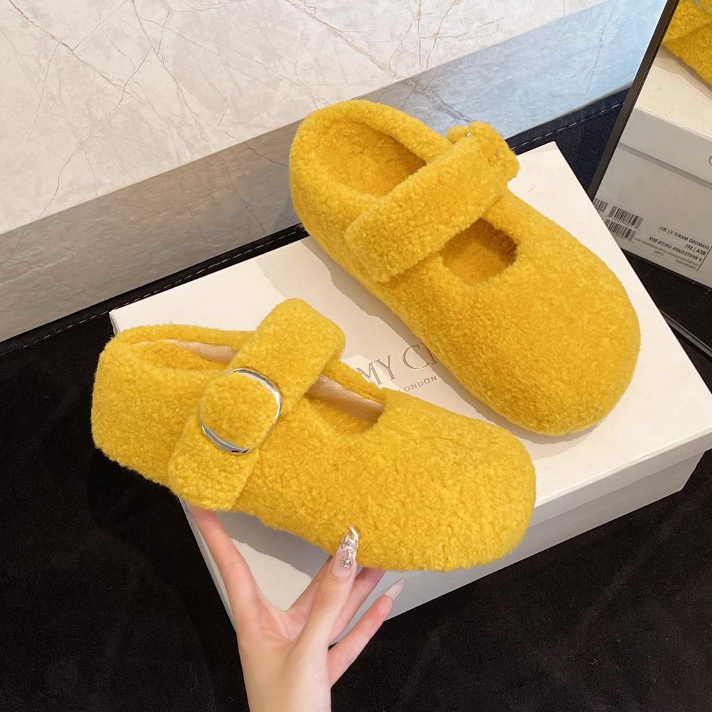 Thick-soled fluffy slippers women's autumn and winter new outer wear bag head pedal small height increase warm plush cotton slippers