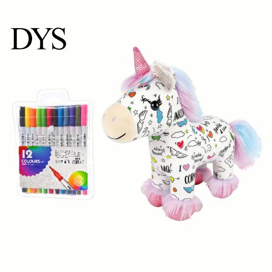 DIY Coloring Plush Toy Horse Kit, Washable Stuffed Animal Painting Kit with Marker Pens, Art Crafts Activity Set for Toddlers Boys Girls
