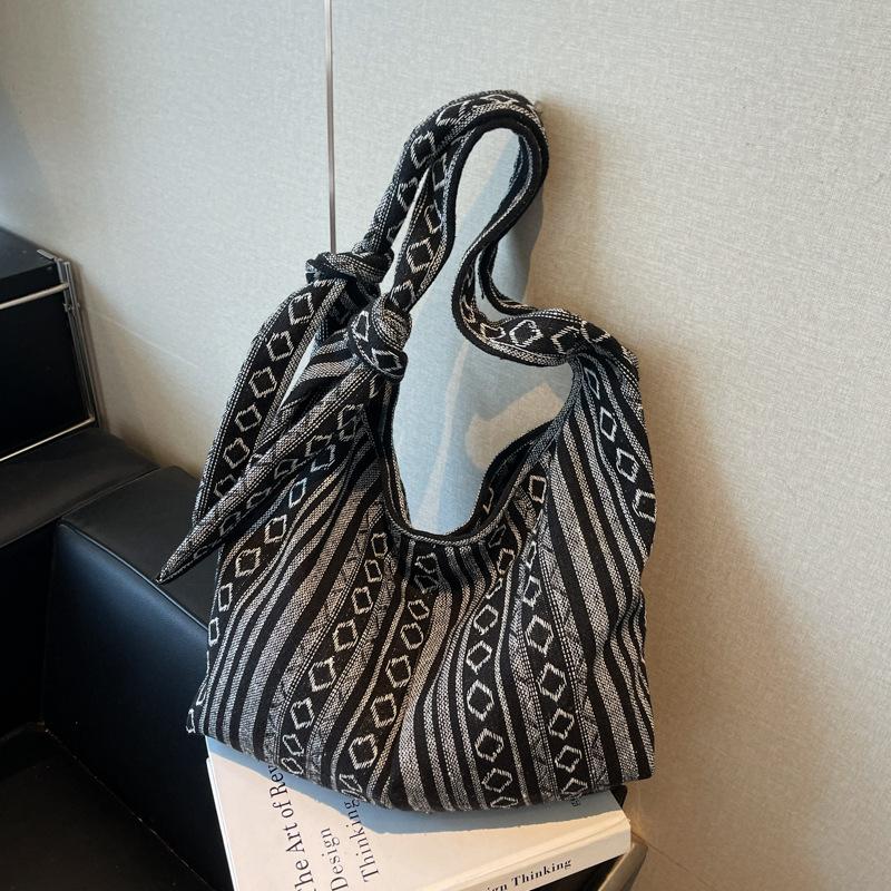 Lazy wind tote bag large capacity women's new retro oblique span bag fashionable versatile canvas bag striped shoulder bag