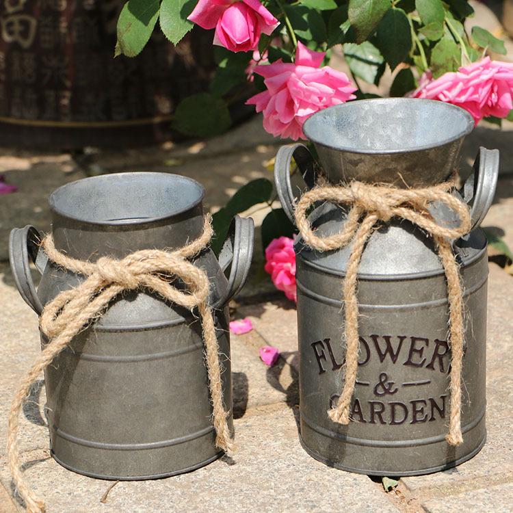 Retro-Style Milk Jug Shaped Iron Flower Bucket for Dried Arrangements