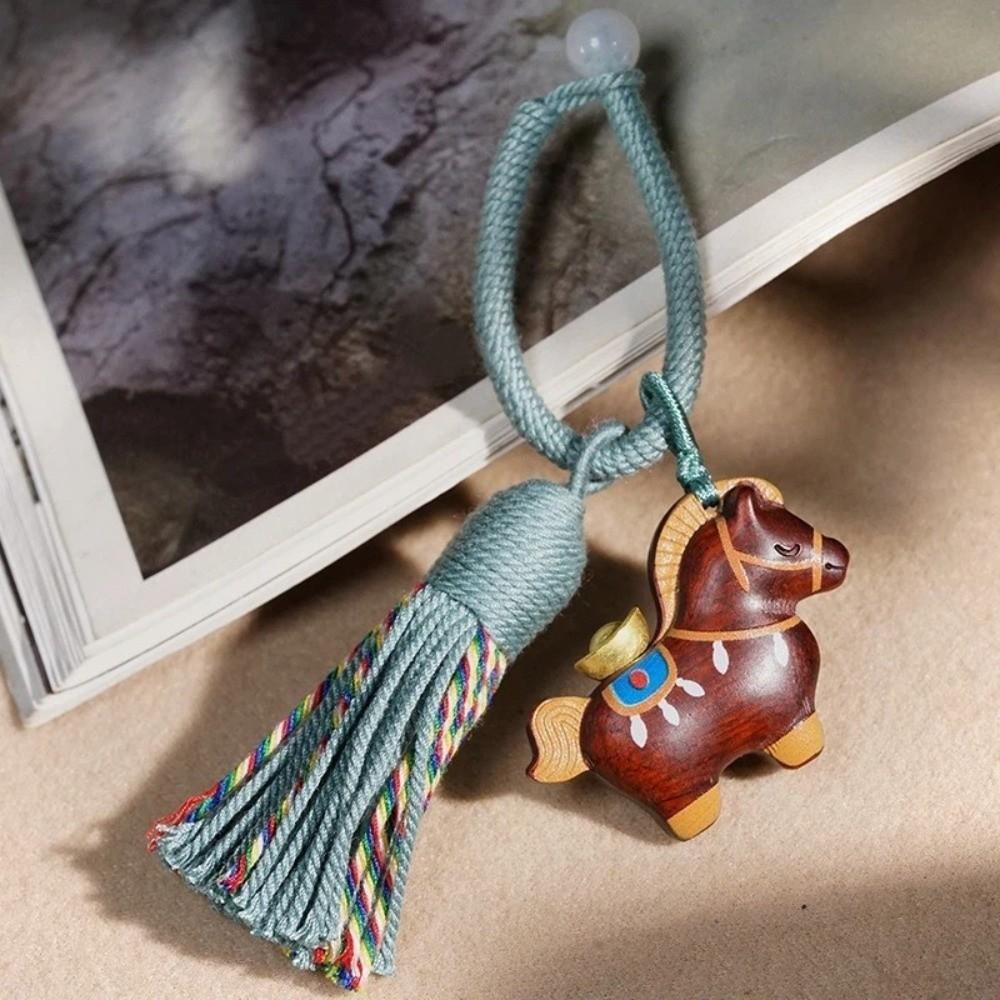 Pingente de Cavalo do Zodíaco de Madeira Feito à Mão Chaveiro de Cavalo Mascote da Sorte Tradicional Chaveiro Criativo de Desenho Animado do Zodíaco Para Presentear