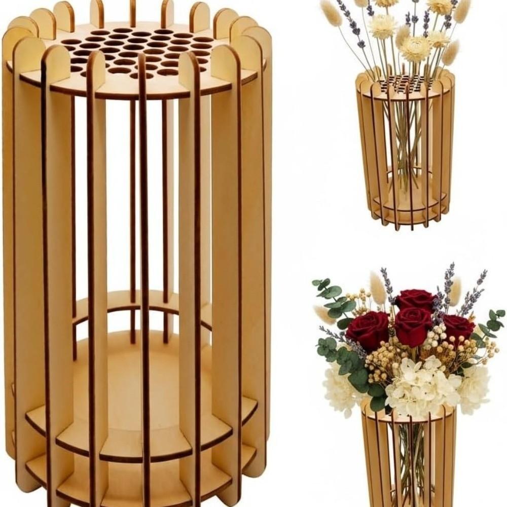 Artistic DIY Wooden Vase Unique Floral Container Creative 3D Puzzle Vase Desktop Ornament