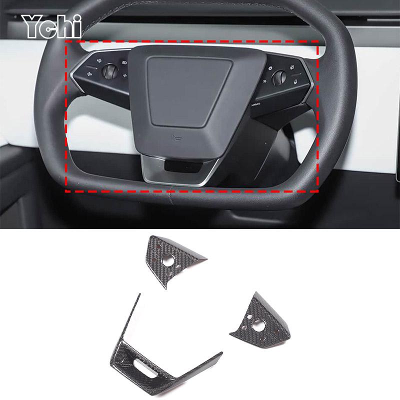 For Tesla Cybertruck 2026-2026 Real carbon fiber car steering wheel button decoration frame sticker car interior accessories
