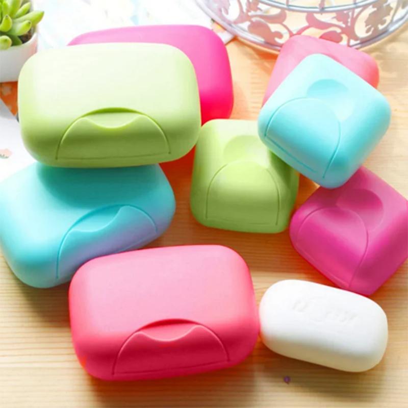 S/L Sizes Portable Travel Soap Box Container Bathroom Acc Home Plastic Soap-Boxes with Cover Candy Color Soaps Soap Holder