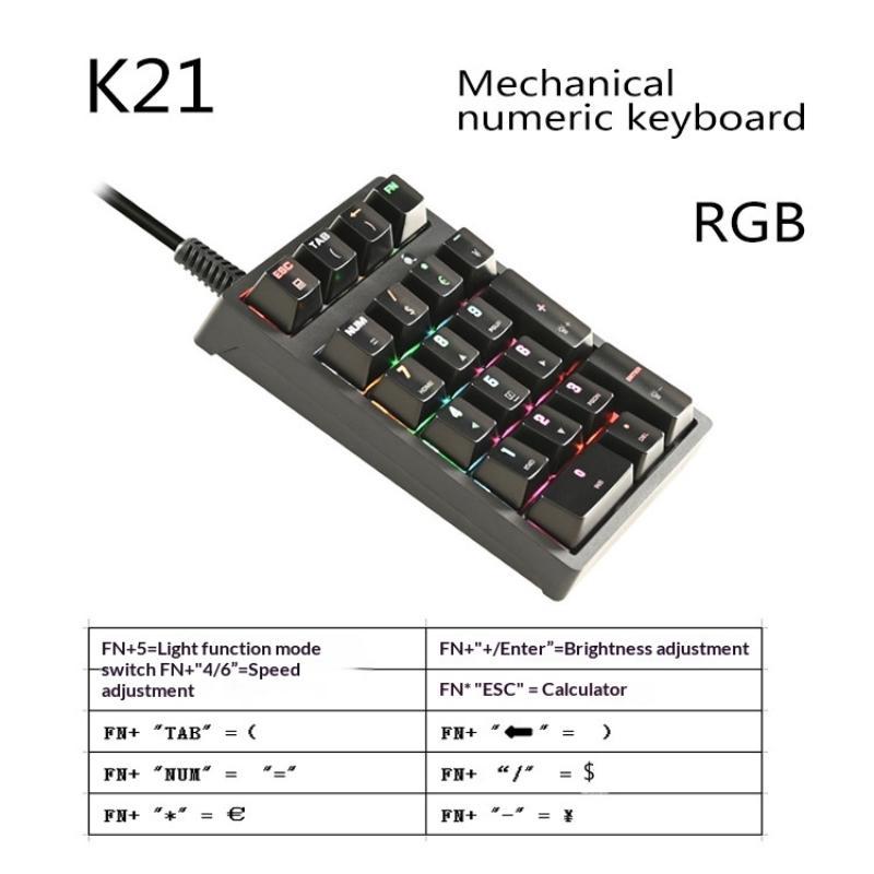 Wired Mechanical Numeric Keypad 21 Key Mini USB Number Pad Practical Gift for Accountant Colleague Office Work Accessory