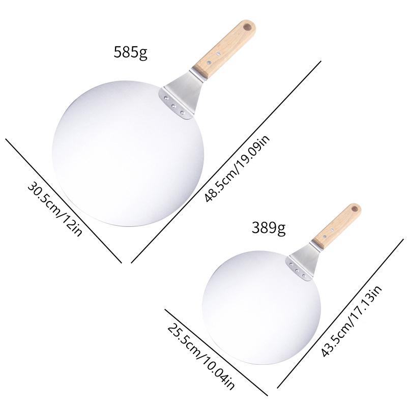 1Pc Pizza Shovel Pastry Tools Accessories Pizza Peel Round Stainless Steel Non-Stick Pizza Paddle Spatula With Oak Wooden Handle