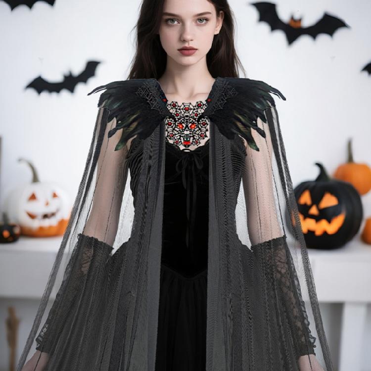 Gothic Feather Shawl Shrug Shoulder Wrap Victorian Lace Collar Halloween Cosplay Costume Accessories for Adult Women