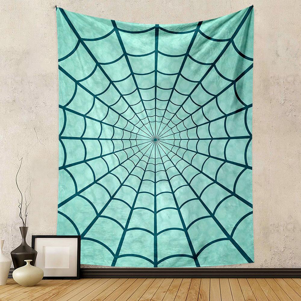 Spiderweb Pattern On Teal Background Patterned Tapestry Home Decor, Suitable for Bedroom and Living Room, Gift