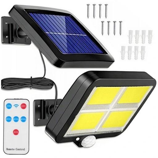 Lampa Solarna Z Czujnikiem Ruchu Zmierzchu 128 Led Cob Osobny Panel + Pilot
