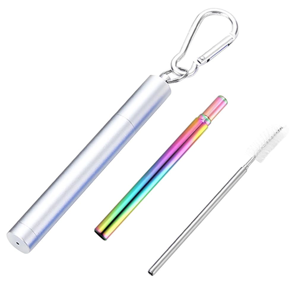 Stainless Steel Telescopic Straws with Cleaning Brush Reusable Drinking Straw Portable Tools Kitchen Bar Drinkware Accessories