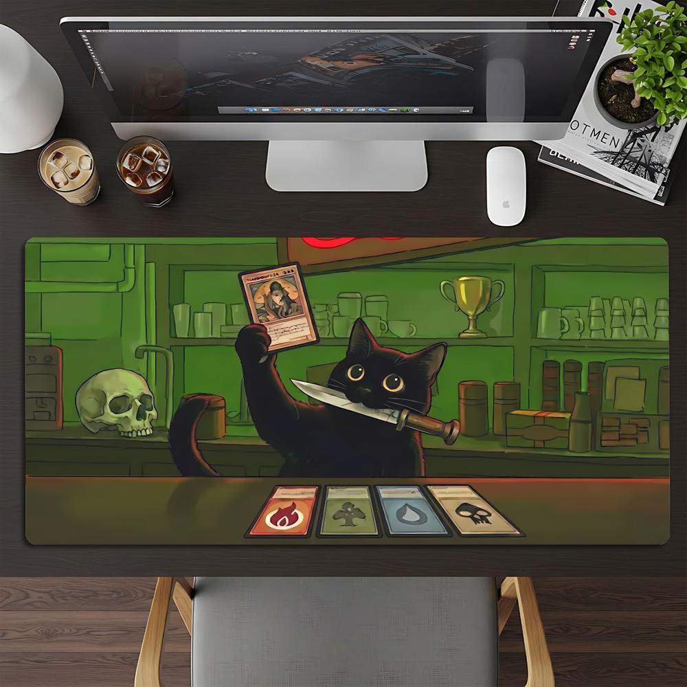 Ramen Shop Black Cat Mouse Pad Card Playmat Stitched with Magic Zones Game Mats Tabletop for MTG/TCG Gaming Mat