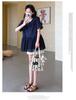 Maternity Summer 2026 Korean Style Embroidered Chiffon Doll Shirt and Belly Support Shorts Set