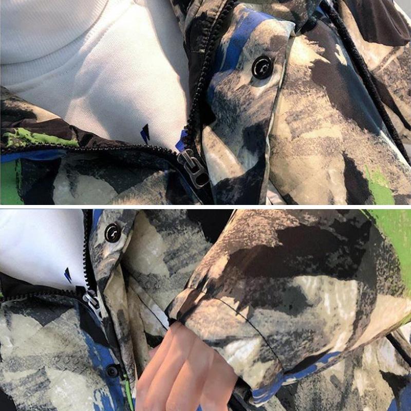 Daunenjacke in Übergröße, großer Pelzkragen, Kapuzenmantel, warme Daunenjacke für Herren, verdickter warmer Wintermantel, Camouflage-Kleidung