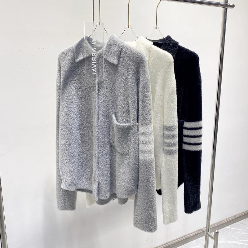 Autumn/Winter Four-Bar Stripe Loose Cardigan