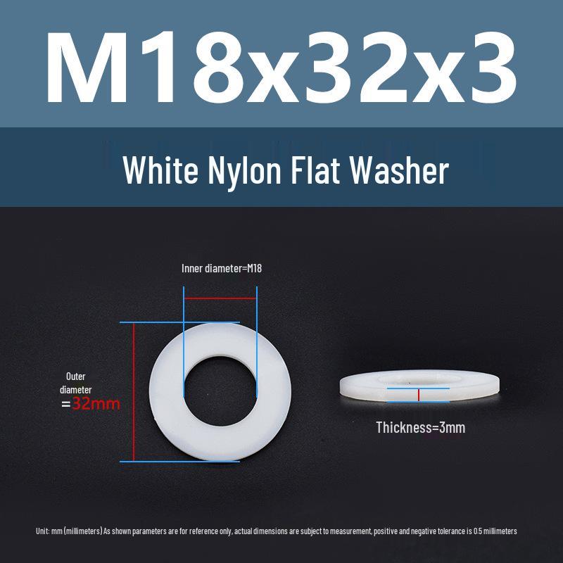 Yigu High-Temperature Wear-Resistant White Nylon Flat Washer, Sizes M2-M24