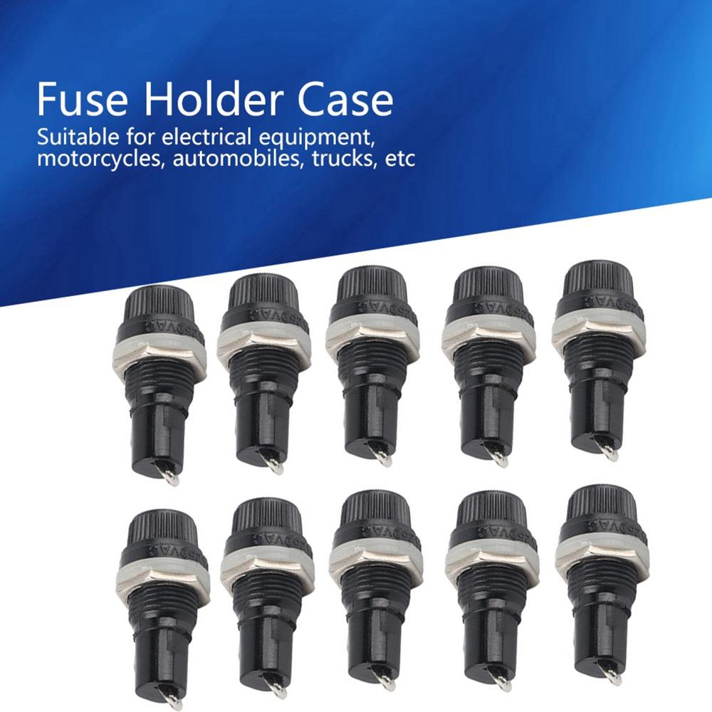 10PCS Black Electrical Screw Holder Durable Flat Tube Type Fusehold  Electronic Equipment