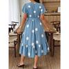 Big Size Dress with Polka Dots, V-neck, Ruffled Hem, Fitted Waist, and Drawstring Skirt of Medium Length