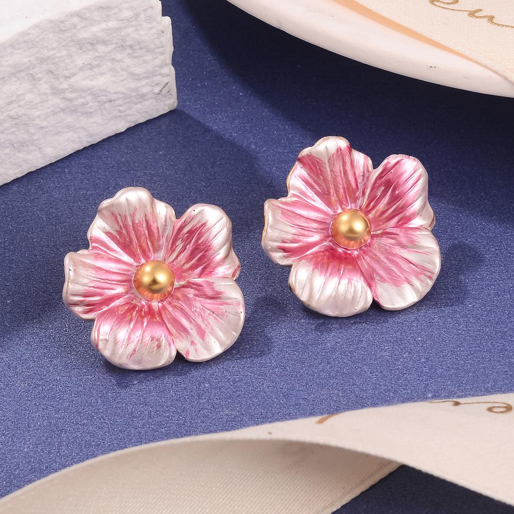 Guochao Retro Flower Exaggerated Earrings Enamel Oil Painting Series Personalized Light Luxury Earrings Medieval Vintage Jewelry