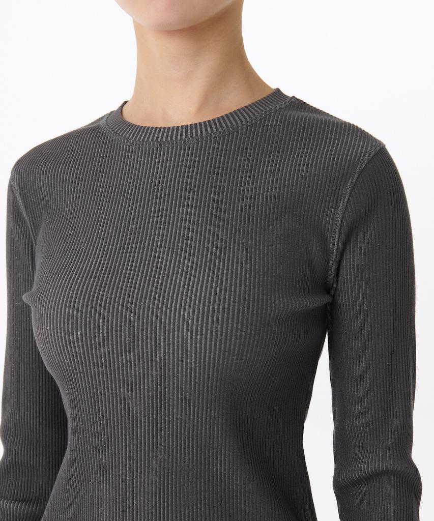 MUSINSA STANDARD WOMAN Women'S Two-Tone Ribbed Slim Long Sleeve T-Shirt [Dark Grey]
