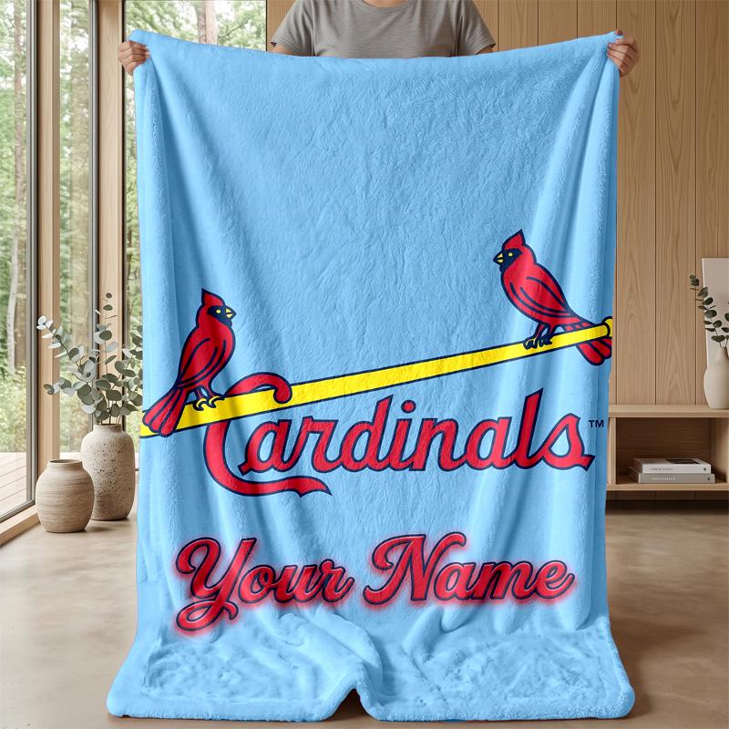 St. Louis Cardinals Custom Flannel Throw Blanket Print Your Name Text Soft Warm Blanket Holiday Present