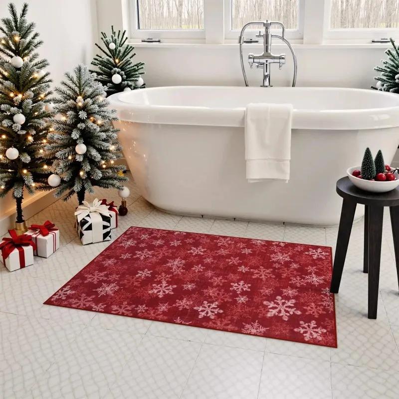 

Exquisite Christmas Washable Entryway Rug Christmas Snowflake Indoor Non-Slip Front Door Mat Soft Rug Home Decoration Carpet 40cmx60cm