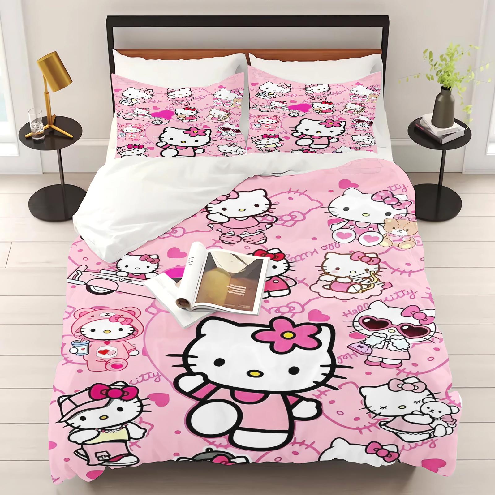 

Comforter Hello Kitty Printed Bedroom Bedding Set Christmas Gifts Comforte Cartoon With Comforter (quilt)-EU Single(135*200cm)3pcs