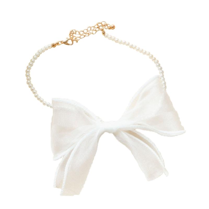 Белый Бархатный Бант Чокер Ожерелье Сладкий Ошейник Цепочка на Шею Чокер Ожерелье для Ключиц Бижутерия