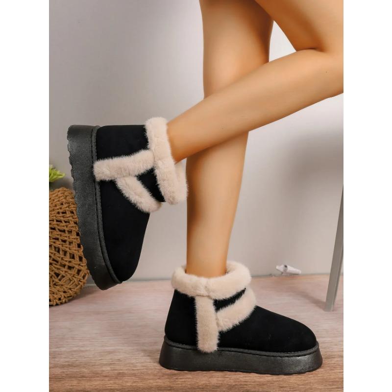 Women Snow Boots White Plush  Winter Snow Boots Flat Bottomed Short Tube Thick Sole Platform Comfort Warm Snow Cotton Shoes