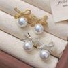 Bow Pearl Copper Plated Gold & Silver Stud Earrings - High-End Design with Luxury Appeal