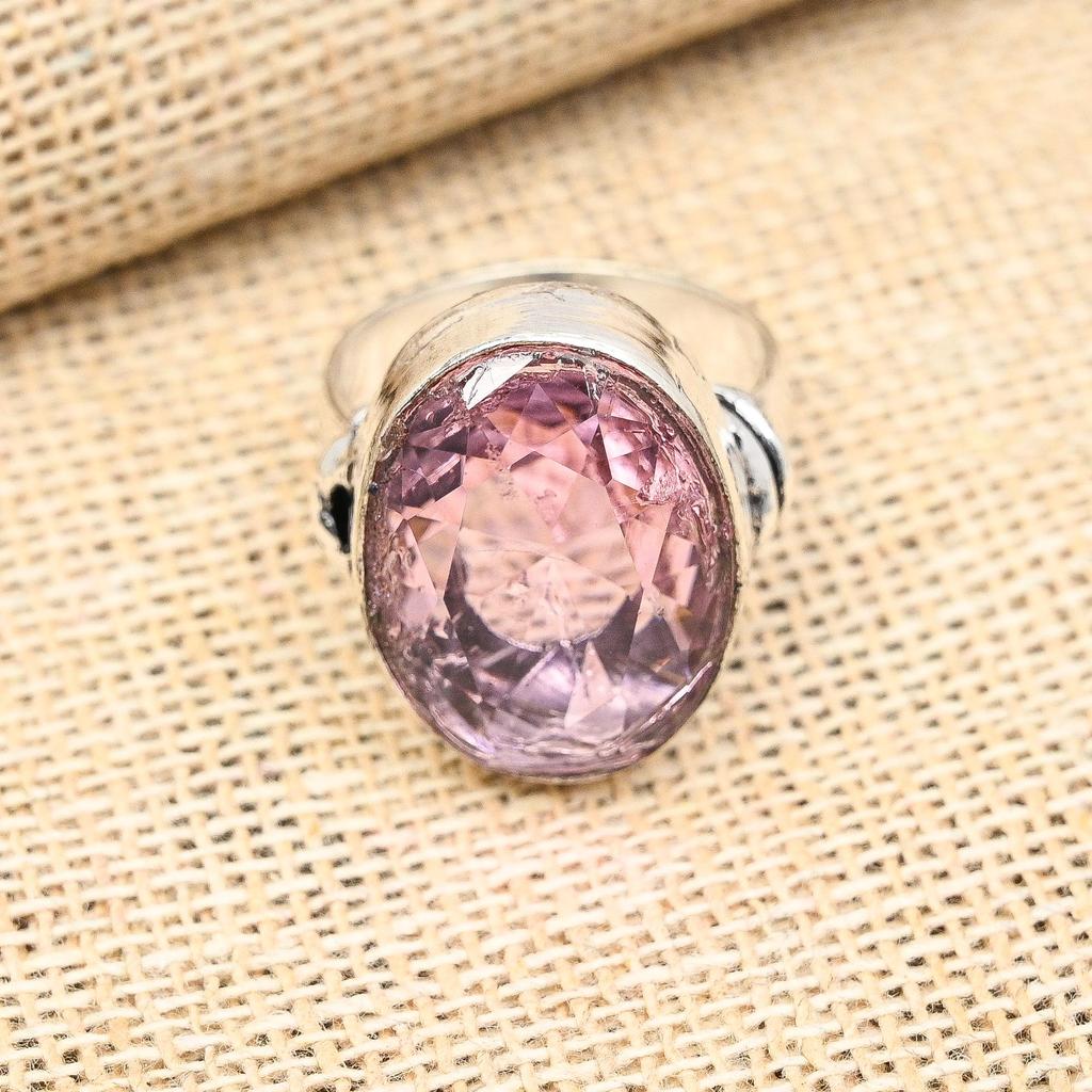AAA+ Pink Kunzite Gemstone Håndlaget 925 Sterlingsølv smykkering for henne