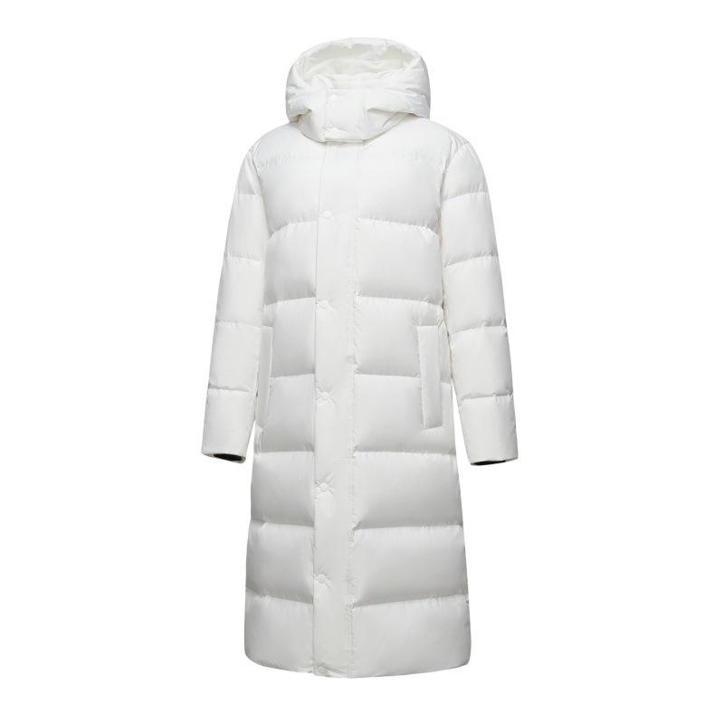 2025 Trendige Lange Herren-Winterdaunenjacke - Weiße Entendaune, Lässiger Hongkong-Stil, Einfarbig, Warme Oberbekleidung