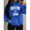 Boston City 1998 Art Letter Printing Hoody Women Pocket Y2K Fleece Hoodie Autumn Multicolor Sportswear Loose Clothes