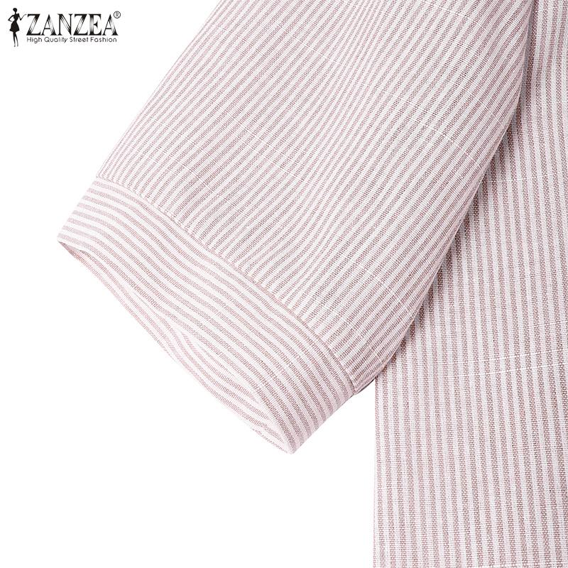 ZANZEA Women Round Neck Short Sleeve Striped Casual Shirts Dress