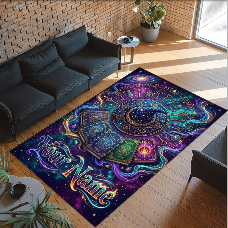 Witchcraft Theme Crystal Velvet Rug Personalized Custom Name Text Soft Floor Mat Home Decor