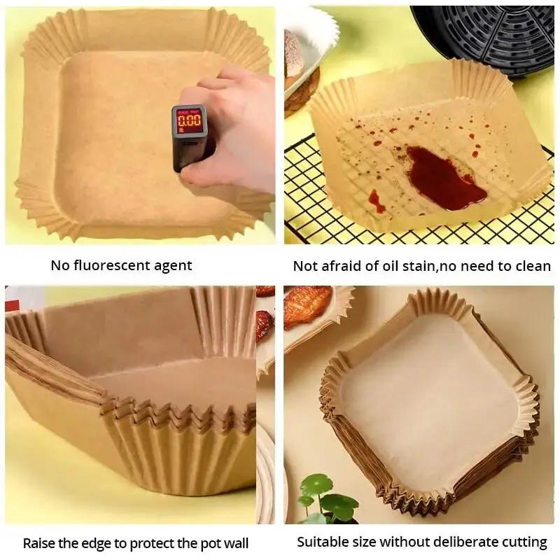 50 pz/set Friggitrice Ad Aria Carta Usa E Getta Pergamena Polpa di Legno Piroscafo Cheesecake Friggitrice Ad Aria Accessori Carta Da Forno Per Friggitrice Ad Aria