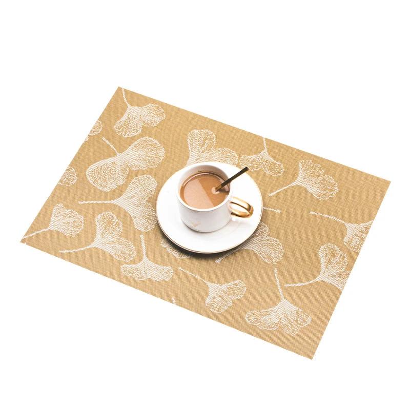 

Modern Chinese Ginkgo Leaf PVC Placemat Densely Woven Waterproof Table Mats Eco-Friendly Heat-Resistant Coasters Table Runners 45x30cm 1pc